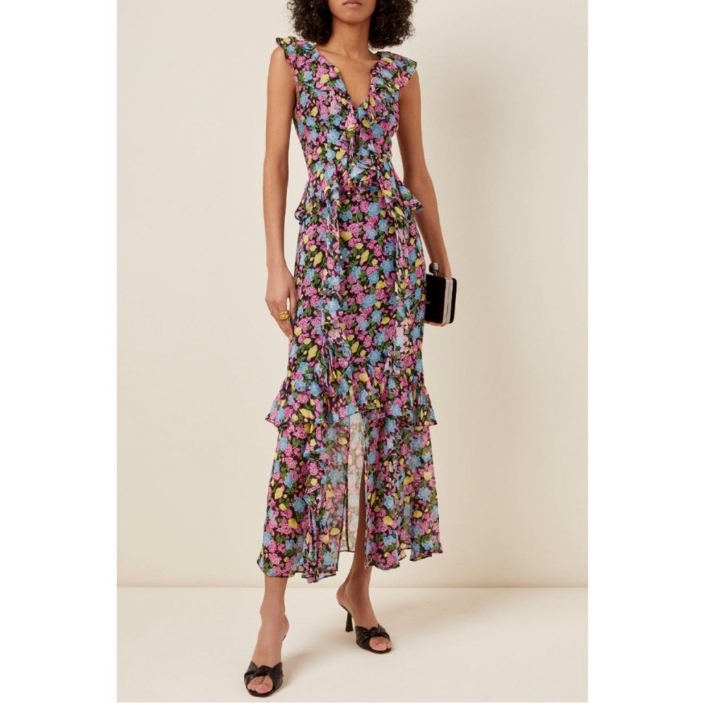 Amur 100% Silk Evita Maxi Floral Dress 0